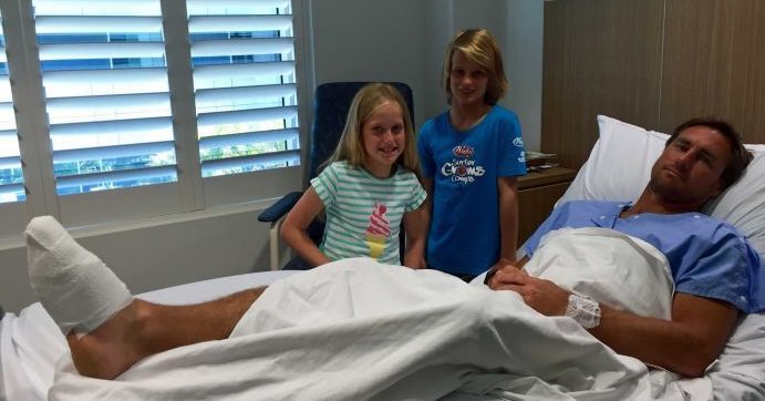 Harry and Molly Hilder visit their dad Shane in hospital Photo: Marianna Hilder