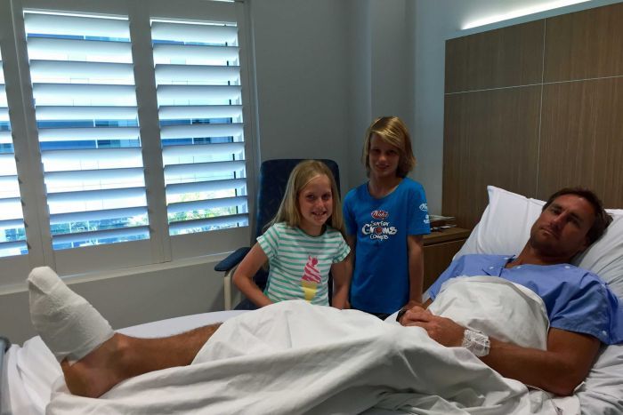 Harry and Molly Hilder visit their dad Shane in hospital Photo: Marianna Hilder
