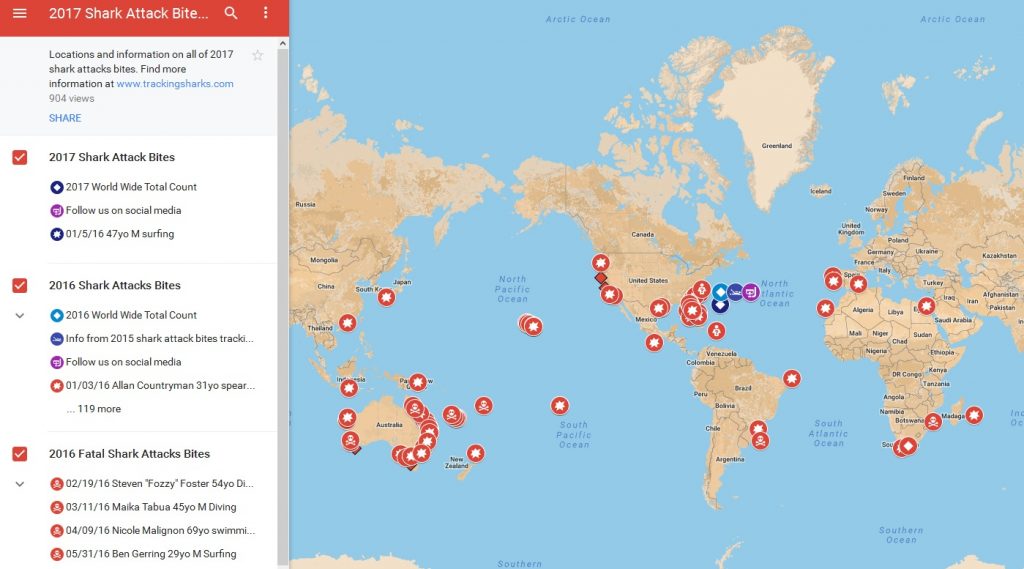 shark attack map bites