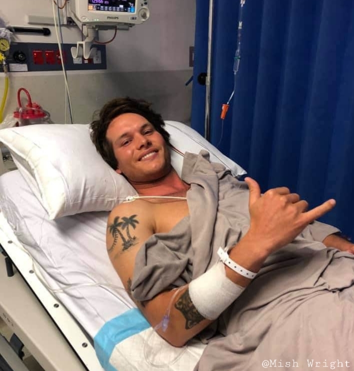 Phil Mummert in the hospital after shark attack 